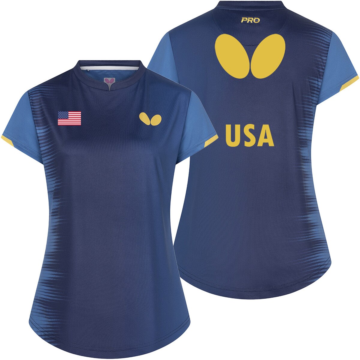 Butterfly Table Tennis USA Team Lady Shirt 26 - Blue - Front & Back